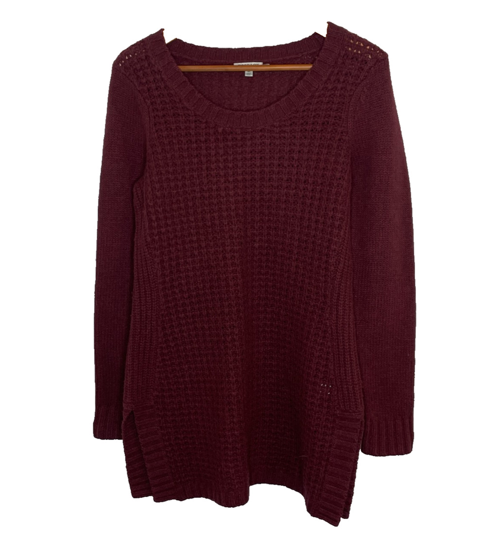 Women's Medium Toad & Co Burgundy Waffle Knit Merino Wool Pullover Sweater